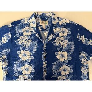 KY'S Hawaiian Authentic Blue Floral Retro Shirt Size XL